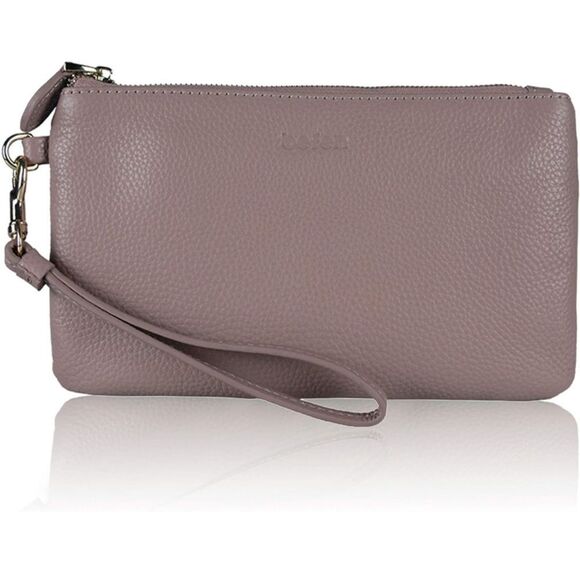 Befen Women Genuine Leather Clutch Wallet Smartphone Wristlet Purse Mauve Pink - Picture 1 of 6